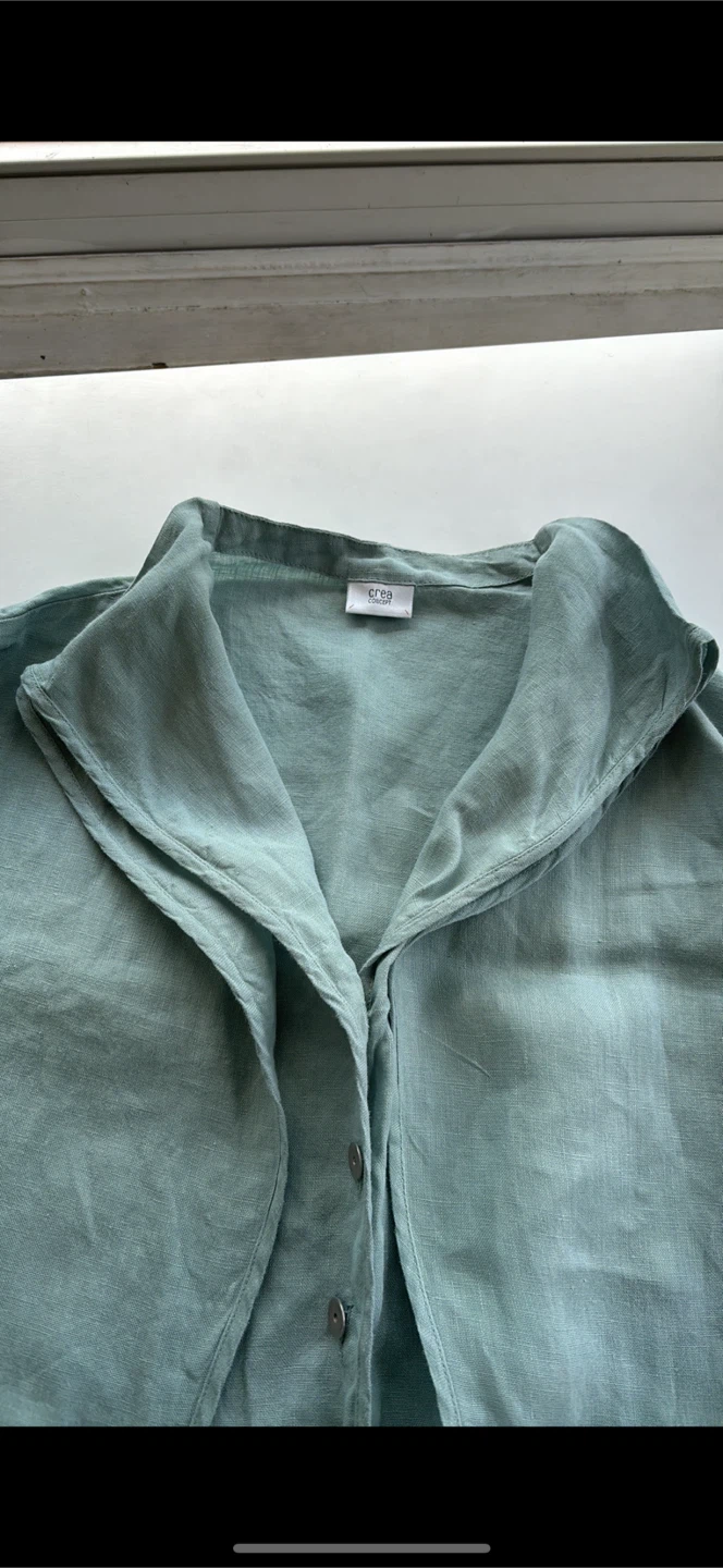 Cream layered Linen Button-Up Shirt - Mint Green - photo 3