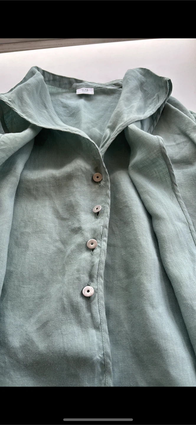 Cream layered Linen Button-Up Shirt - Mint Green - photo 5