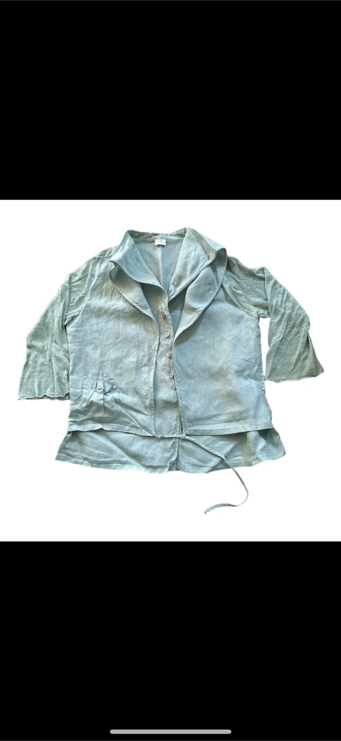 Cream layered Linen Button-Up Shirt - Mint Green - photo 2
