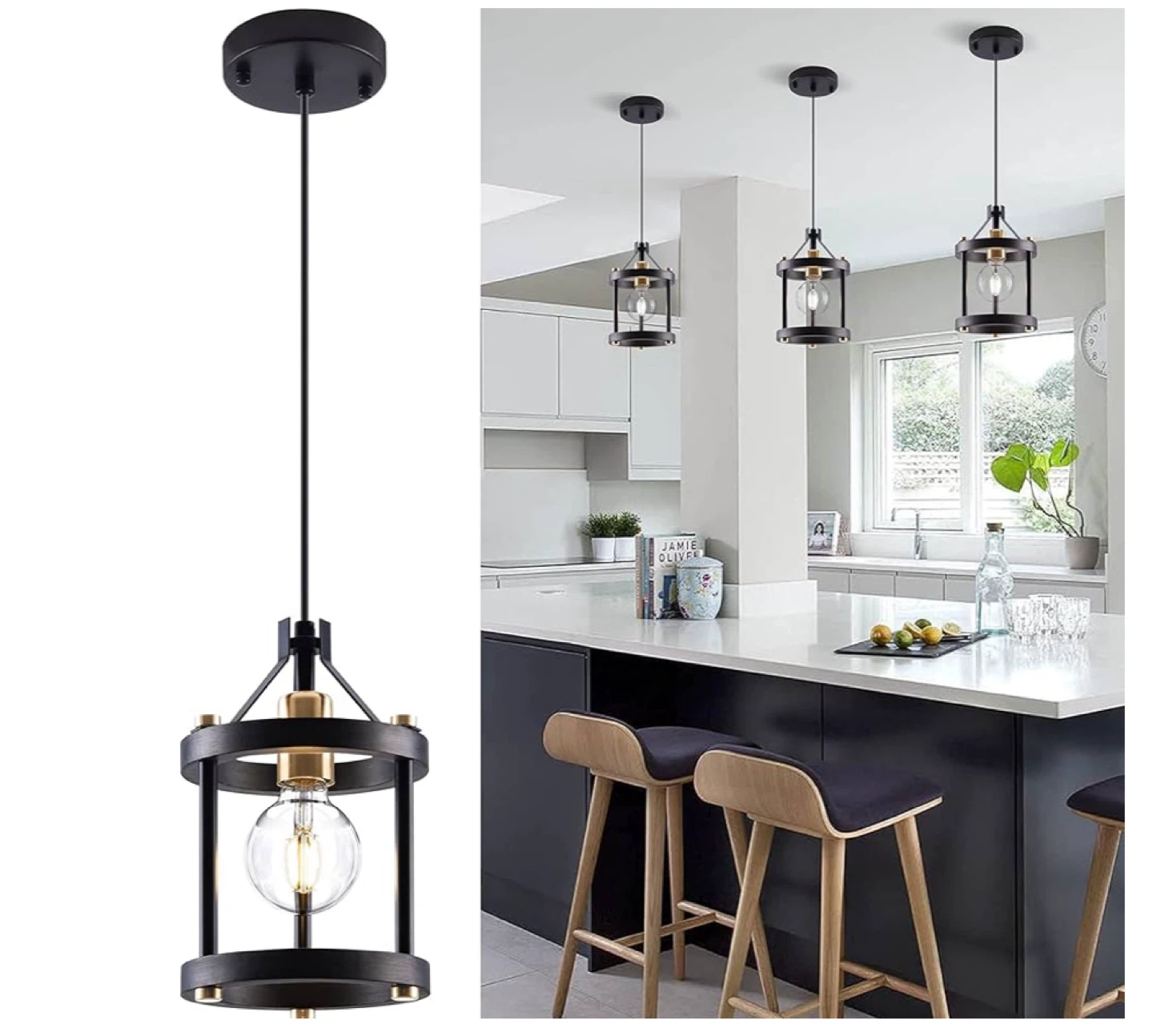 Farmhouse Pendant Light - Matte Black Wood & Metal Fixture - photo 2
