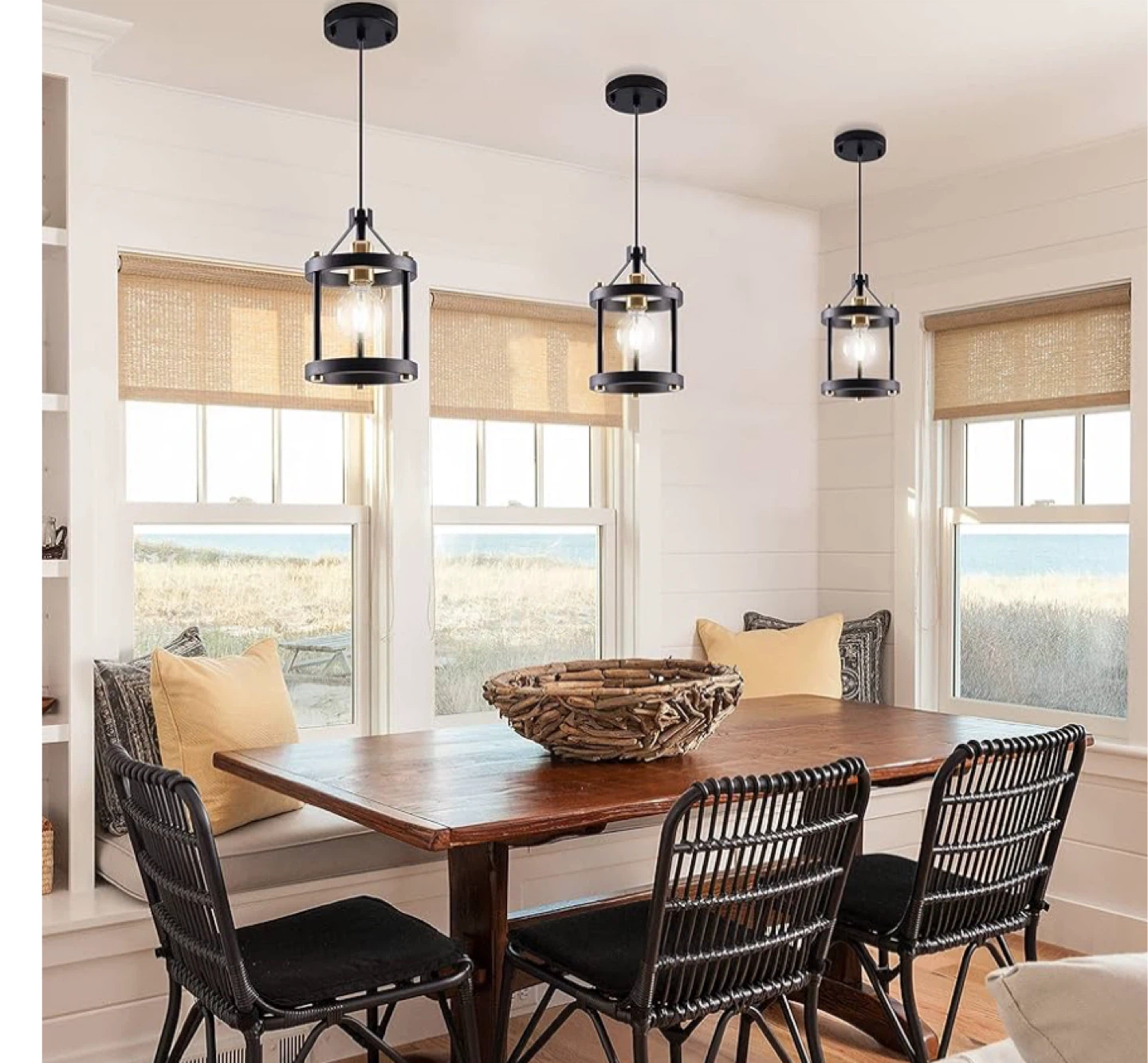 Farmhouse Pendant Light - Matte Black Wood & Metal Fixture - photo 3