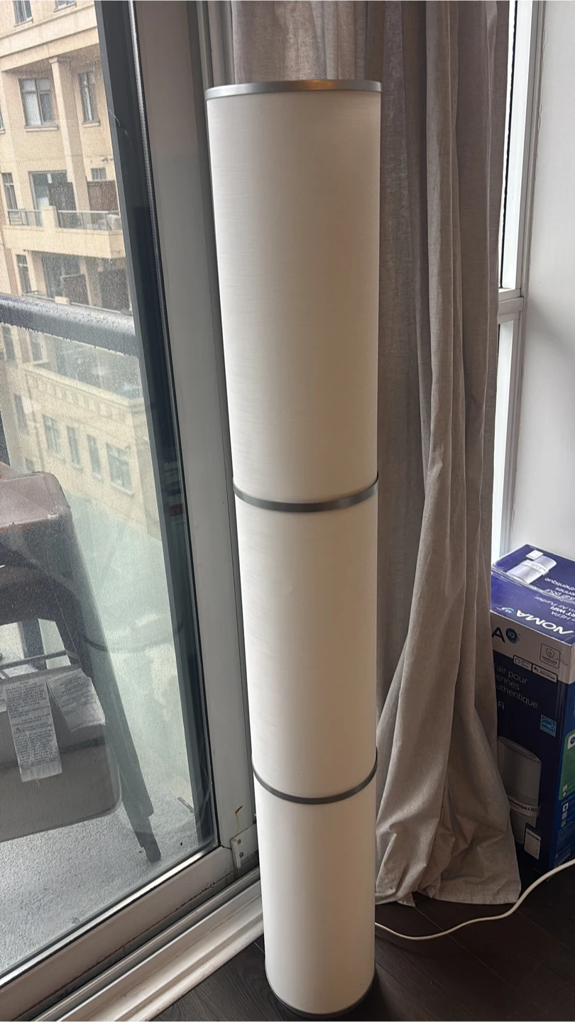 White Cylindrical Floor Lamp with Grey Accents