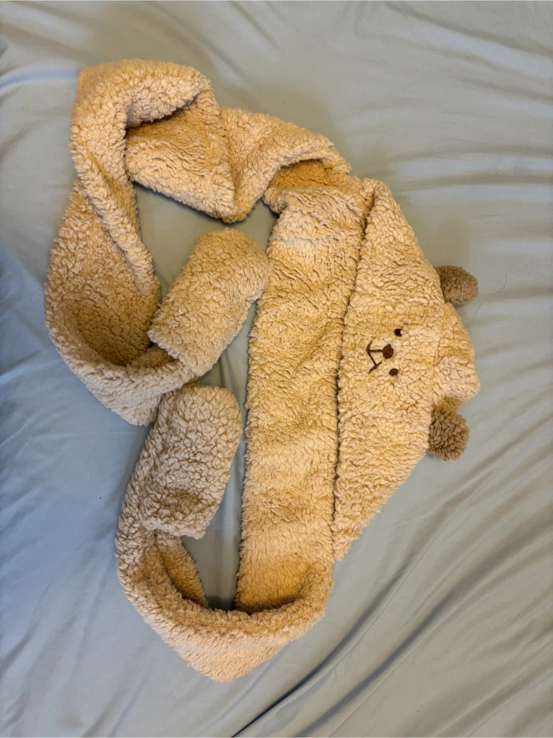 Fuzzy Bear Hooded Scarf with Mittens