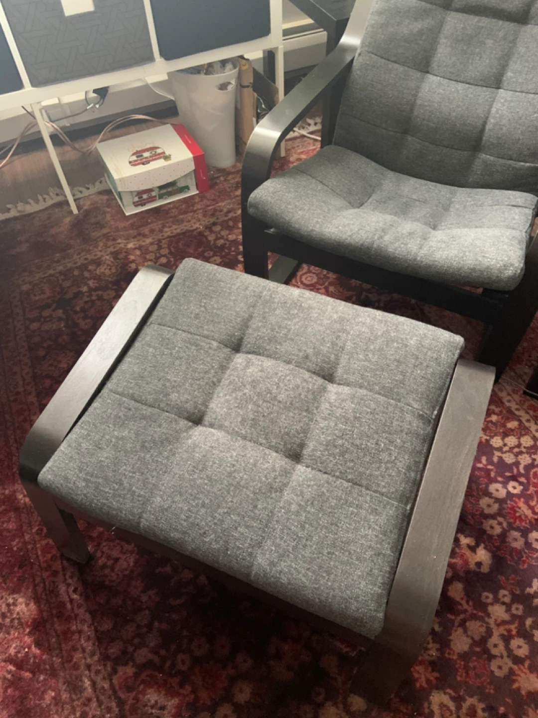 Grey Tufted Armchair and Ottoman