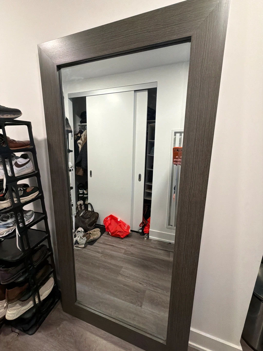 Tall Full Length Mirror with Dark Wood Frame