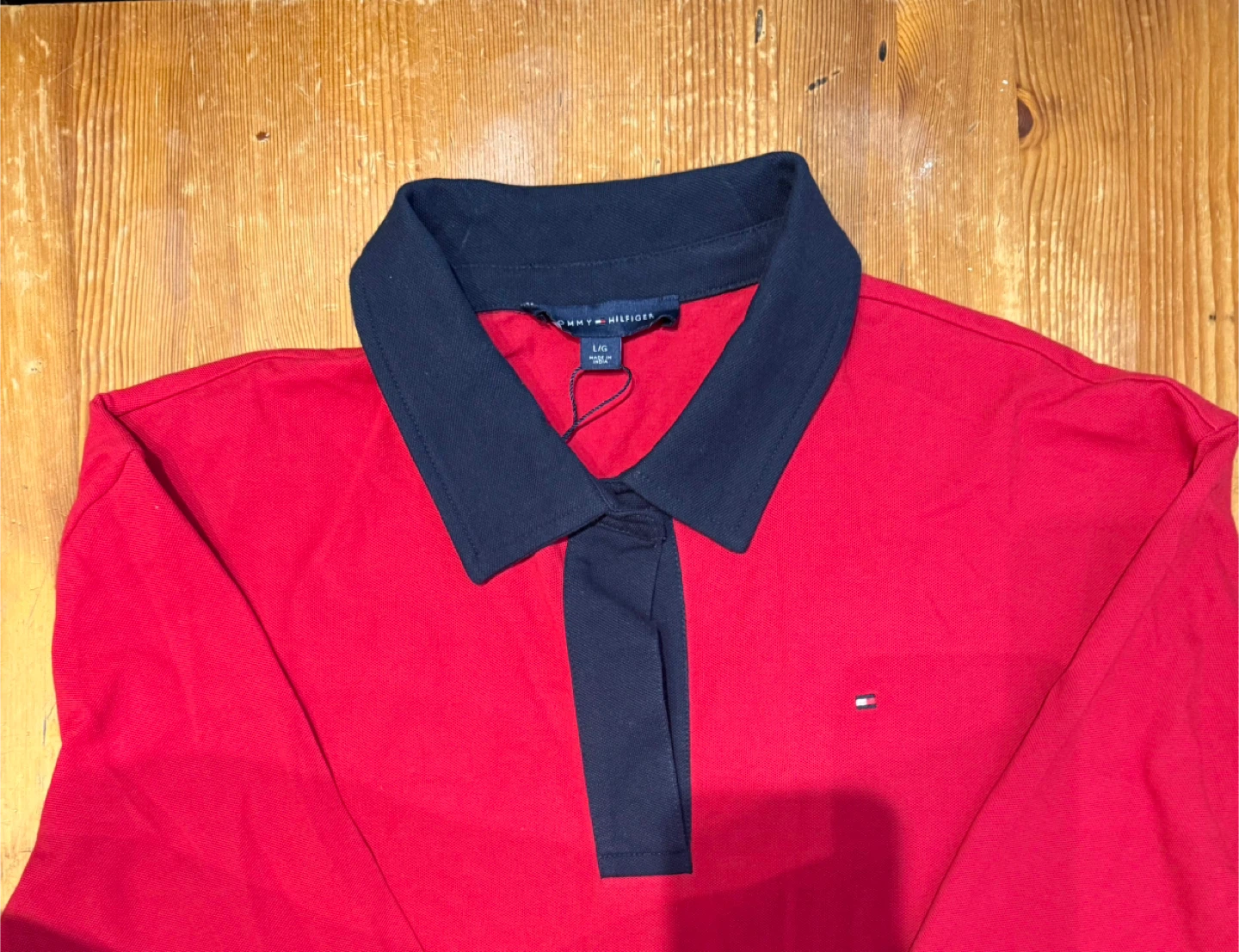 Tommy Hilfiger Men's Long Sleeve Polo Shirt Red Navy L