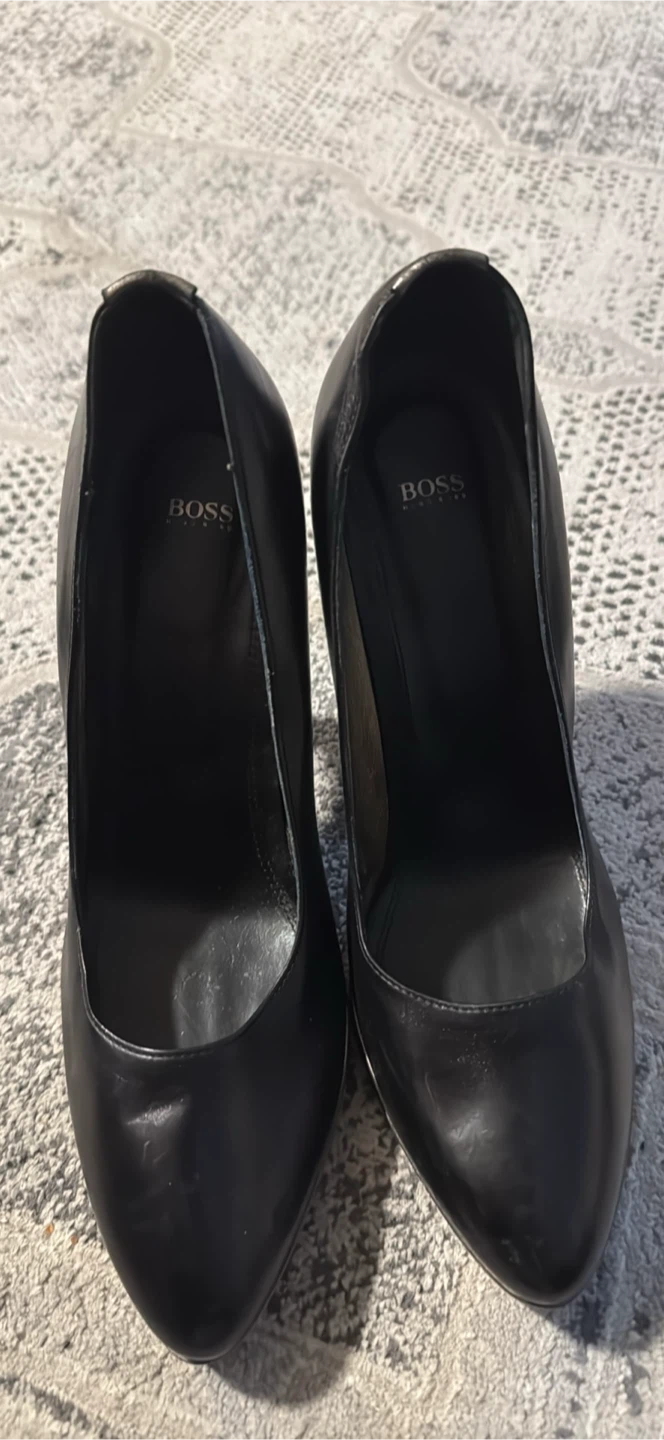 Huge BOSS Black Leather  Heels - Size 38