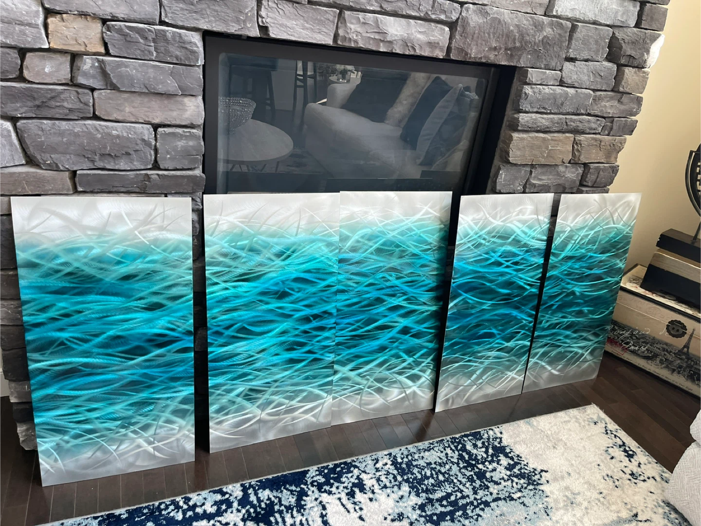 Metal Wall Art Set - Turquoise Wave Design