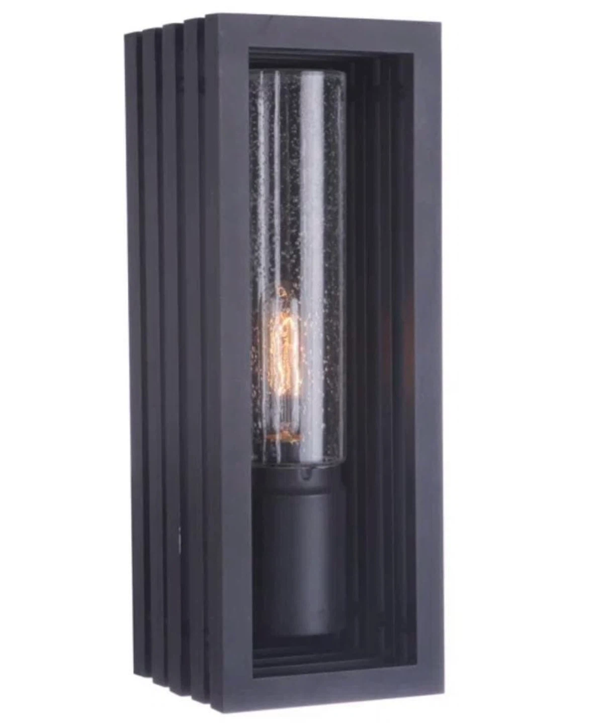 Modern Black Outdoor Wall Light with Clear Seeded Glass Cylinder