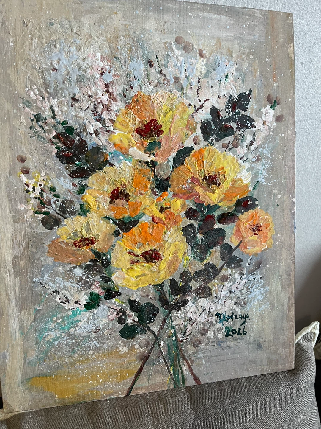 Textured Floral Painting - Yellow and Orange Flowers