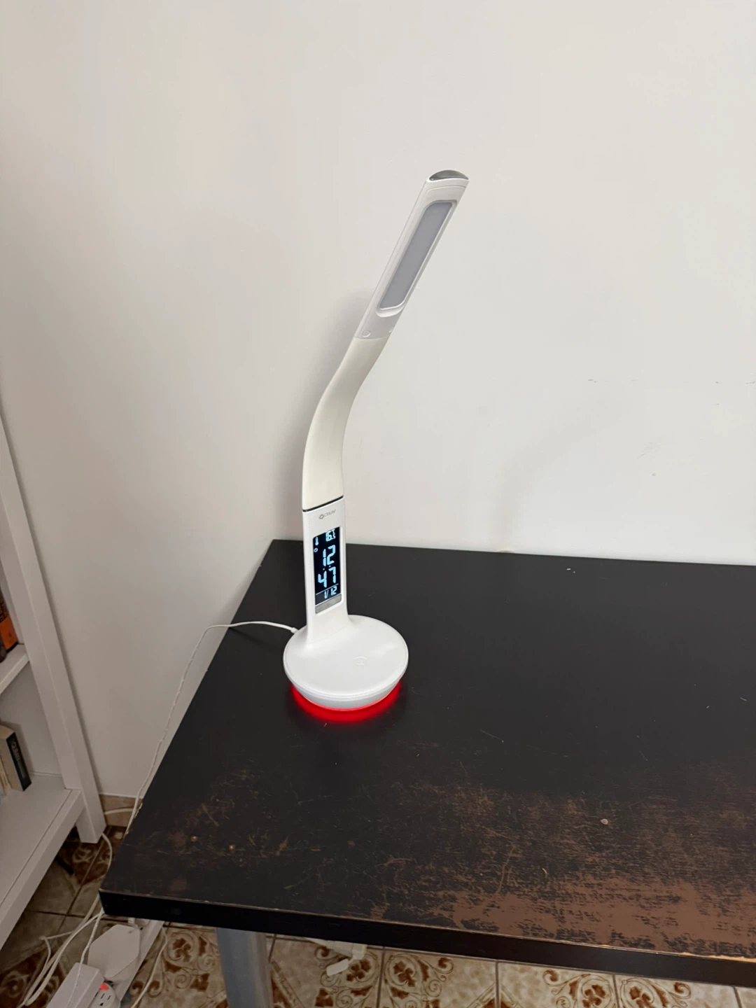 White LED Desk Lamp with Digital Clock and Colour Base