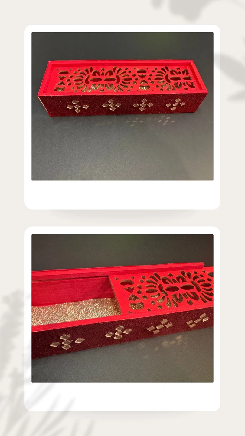 Red Decorative Wooden Box with Glitter Lining