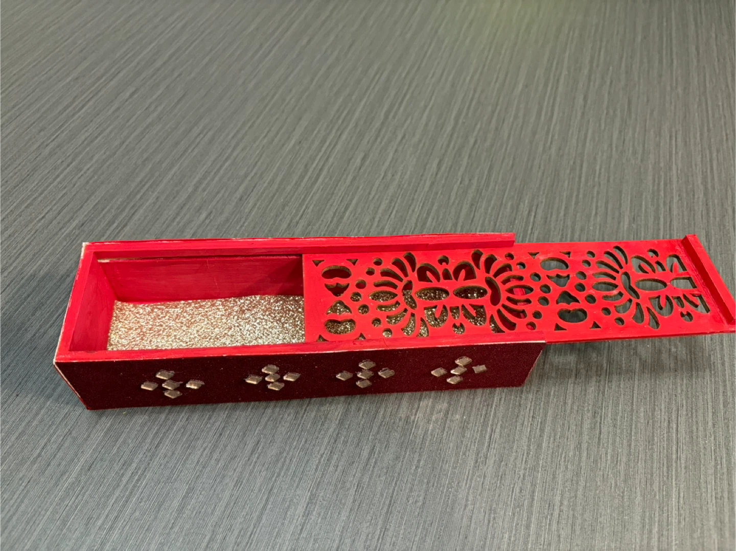 Red Decorative Wooden Box with Glitter Lining - photo 3