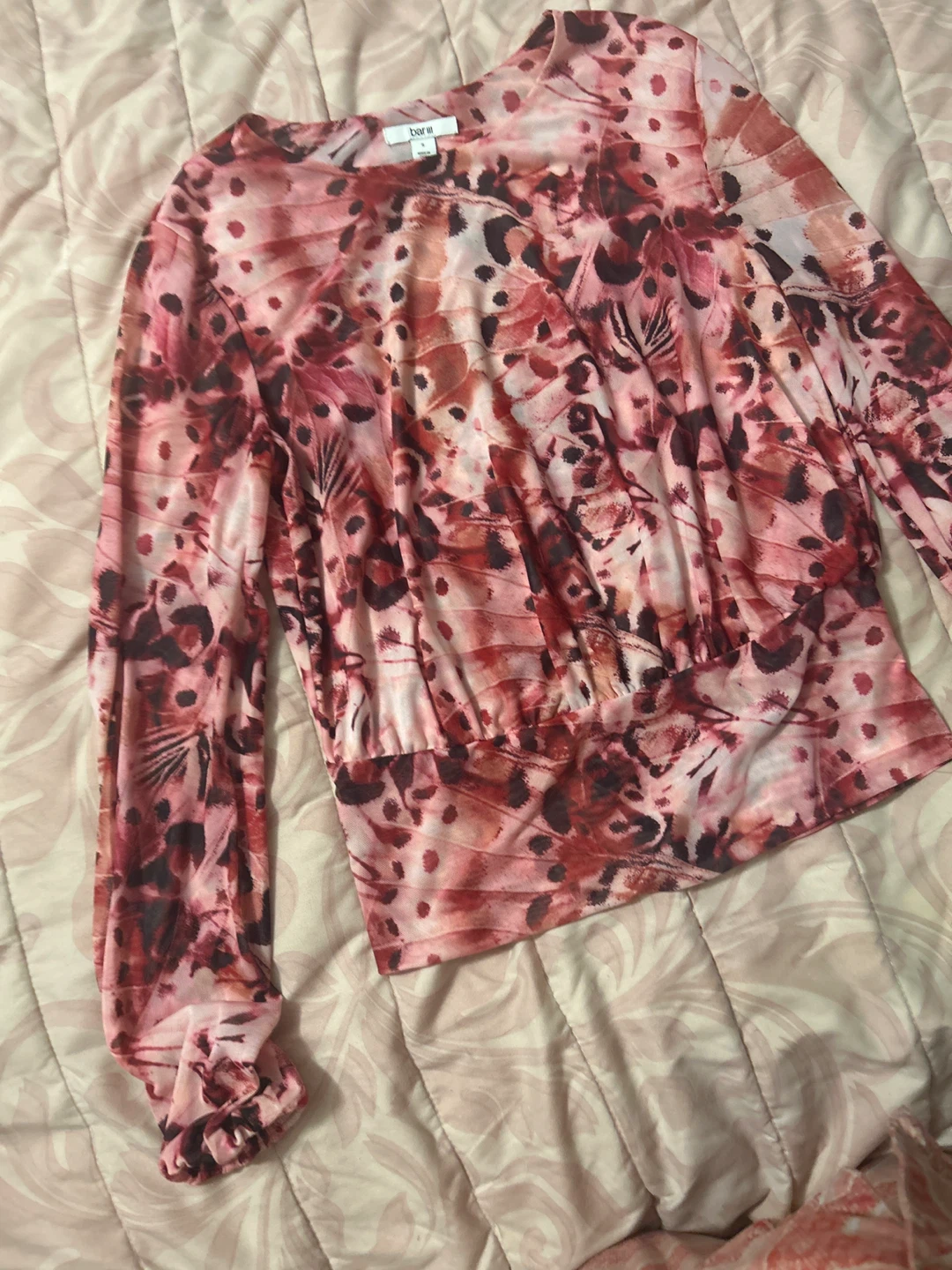 Bar III Butterfly Print Mesh Long Sleeve Top - photo 3