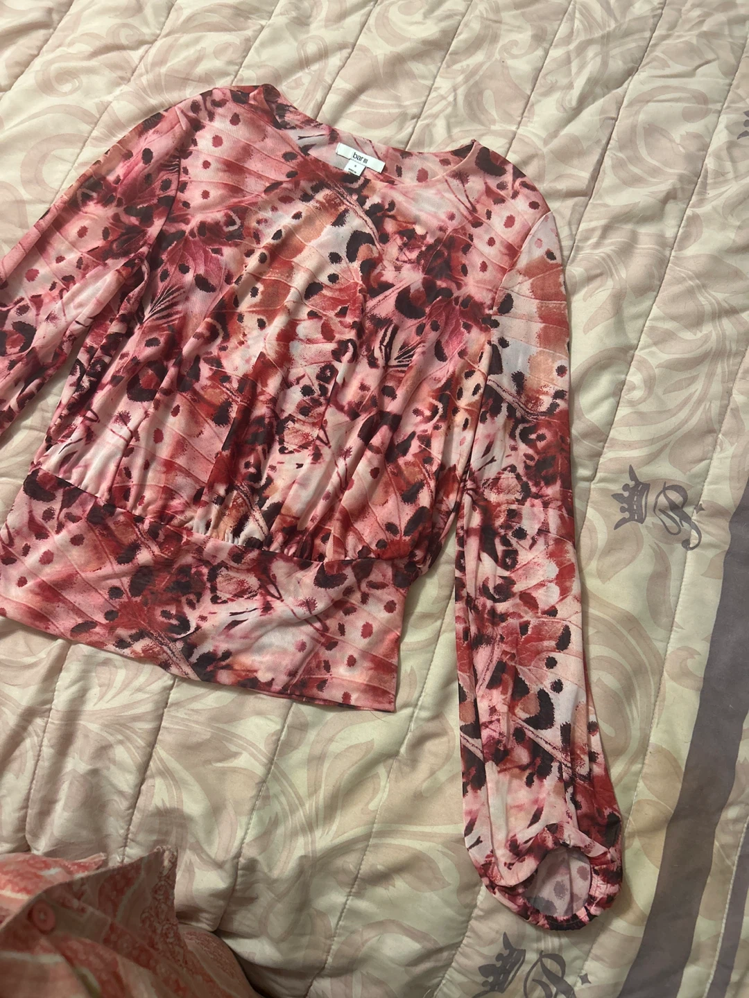 Bar III Butterfly Print Mesh Long Sleeve Top - photo 2