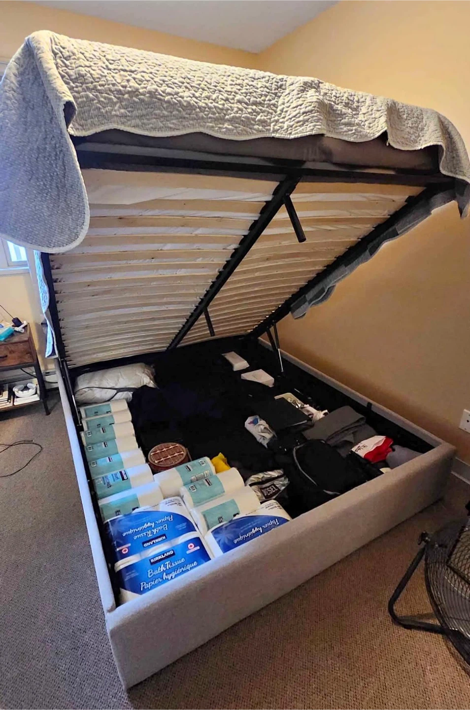 Storage Bed Frame with Grey Upholstery
