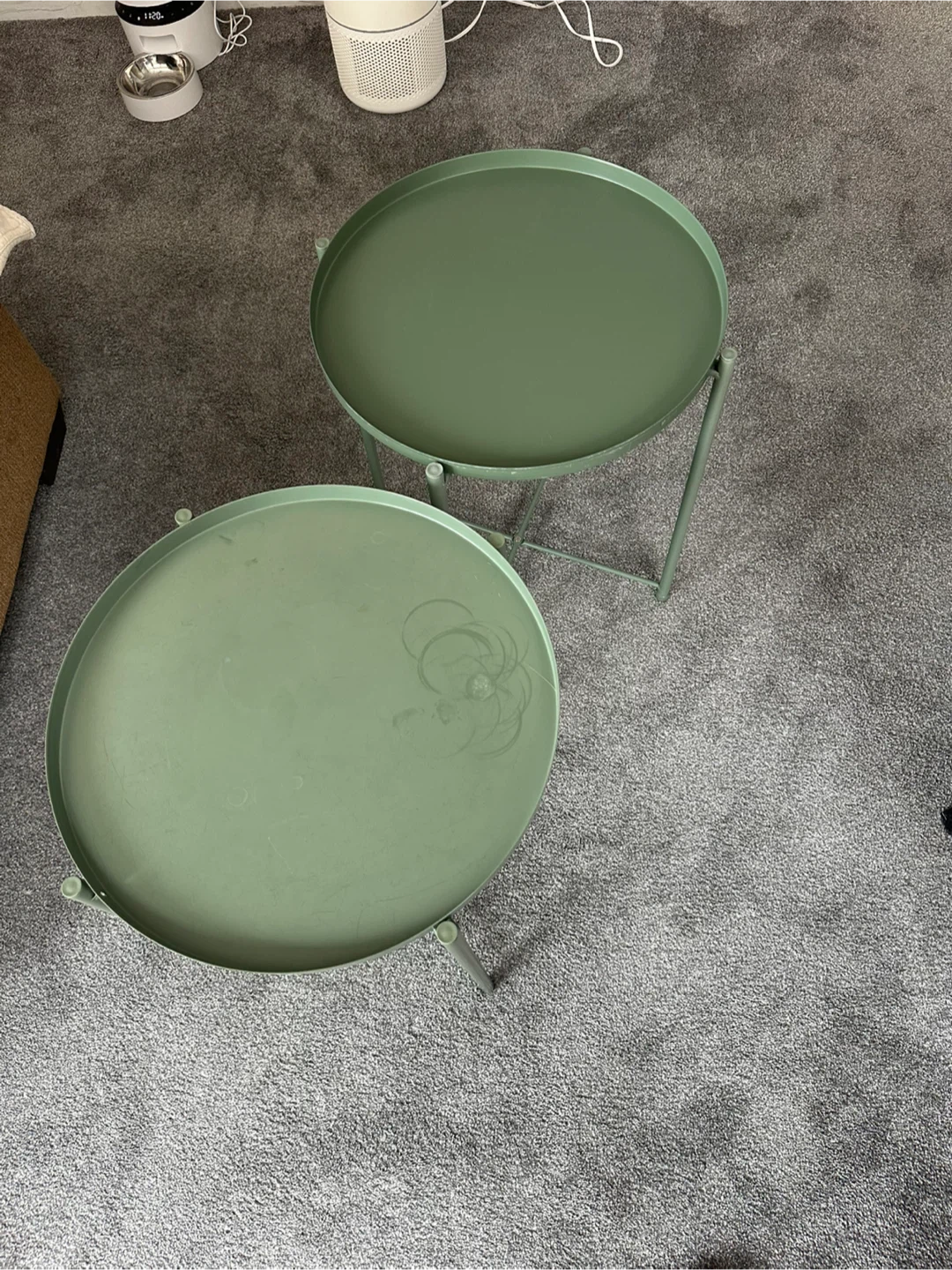 Set of 2 Green Metal Round Side Tables - photo 3