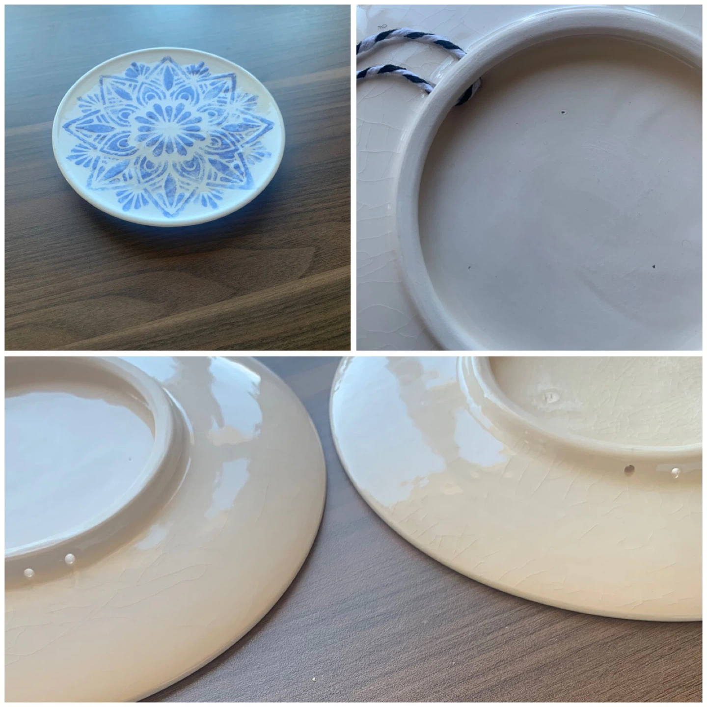 Set of 2 Decorative Ceramic Plates Blue White Mandala Design - photo 4