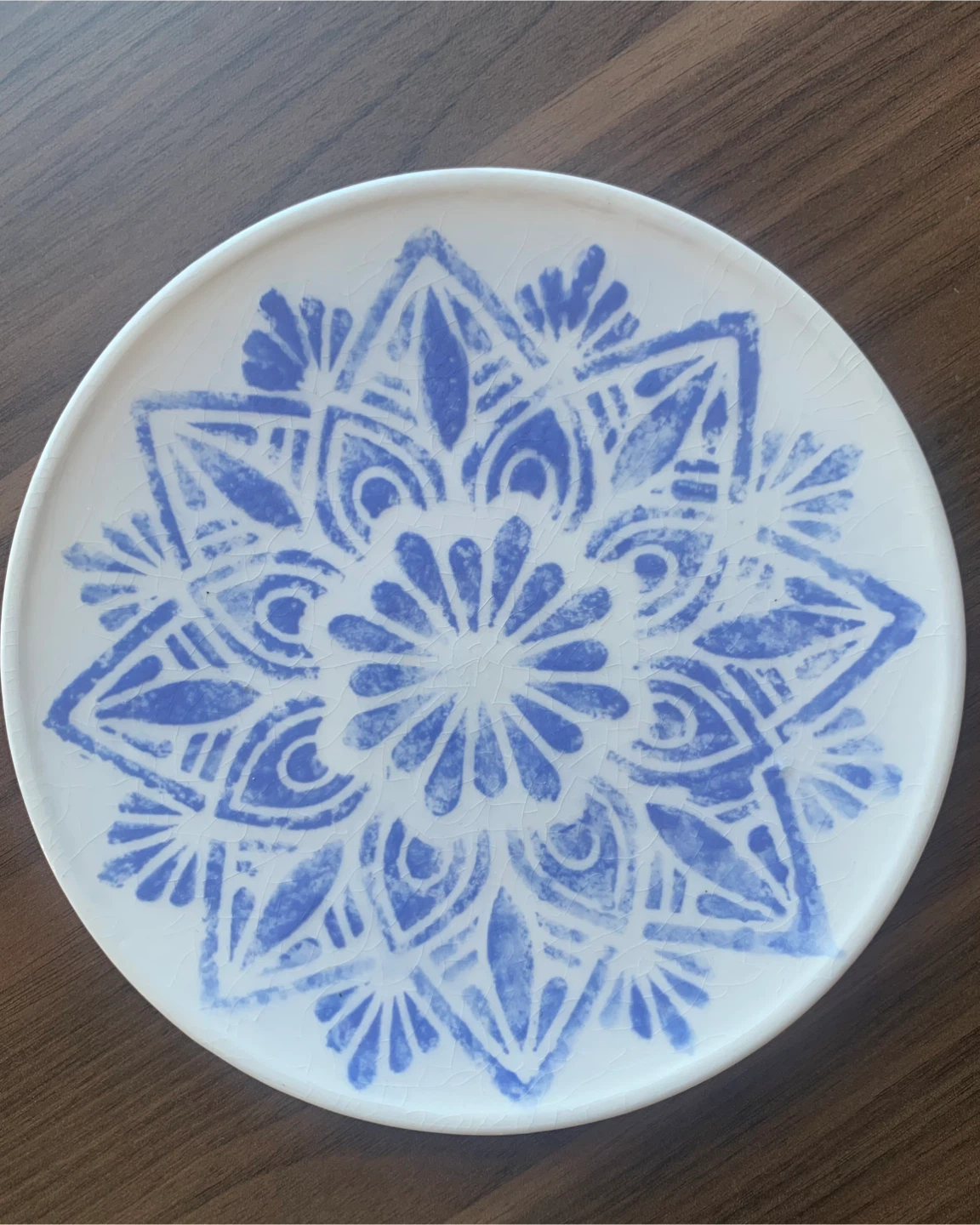 Set of 2 Decorative Ceramic Plates Blue White Mandala Design - photo 2