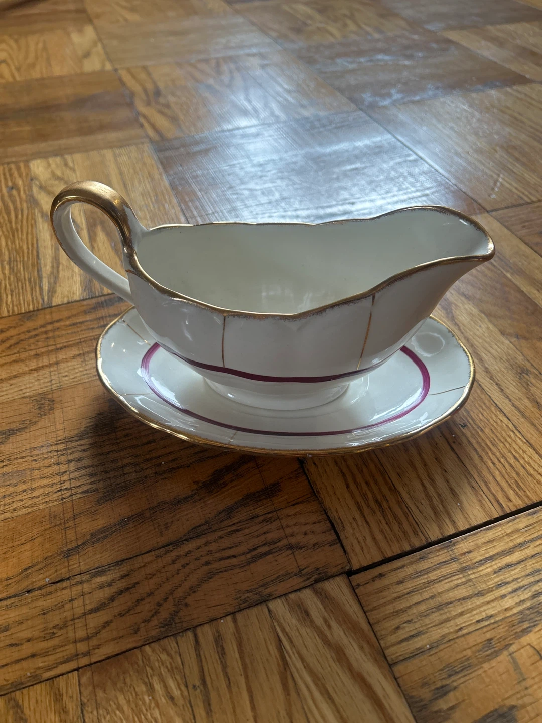 White Gravy Boat with Gold Trim