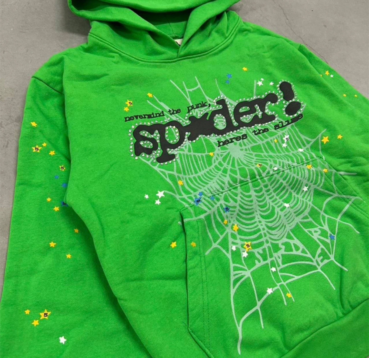 Sp5der P*NK V2 Rhinestone Green Web Hoodie - photo 2