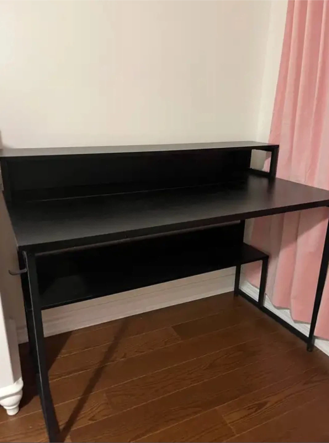 Black Computer Desk with Shelf and Monitor Riser