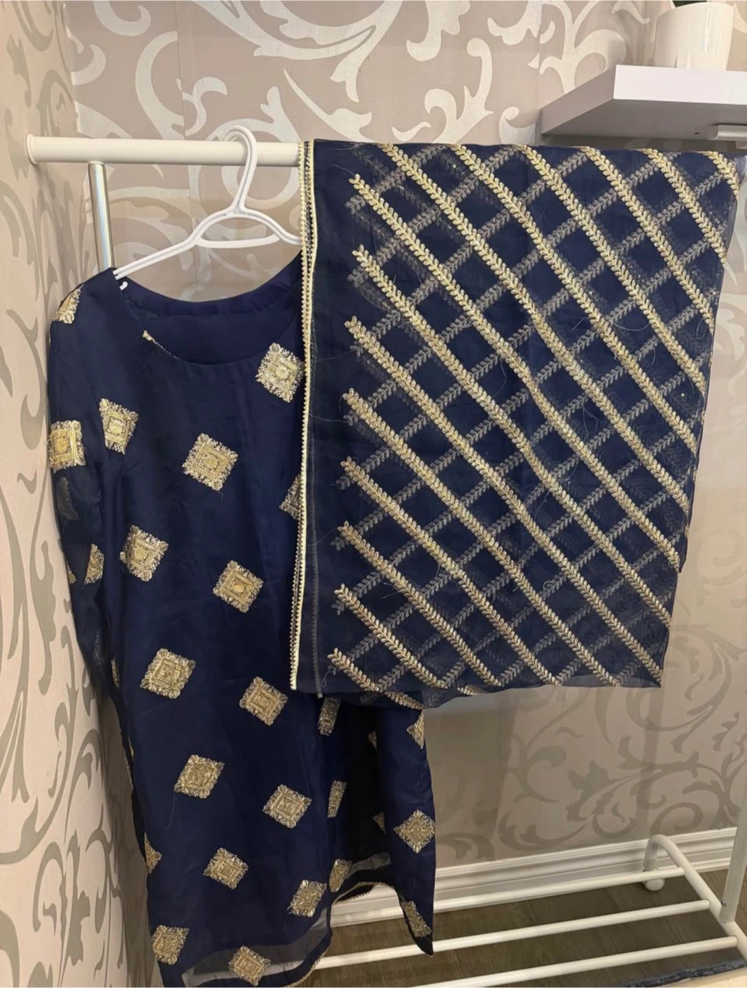 Navy Blue Kurti with Gold Embroidery