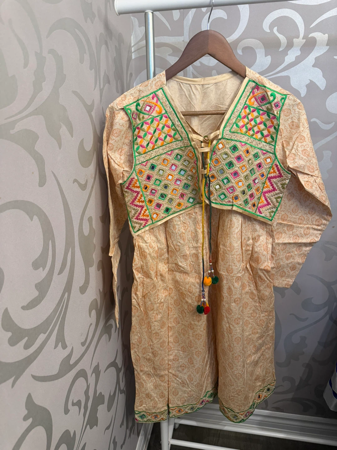 Embroidered Vest with Mirror Work and Tassels