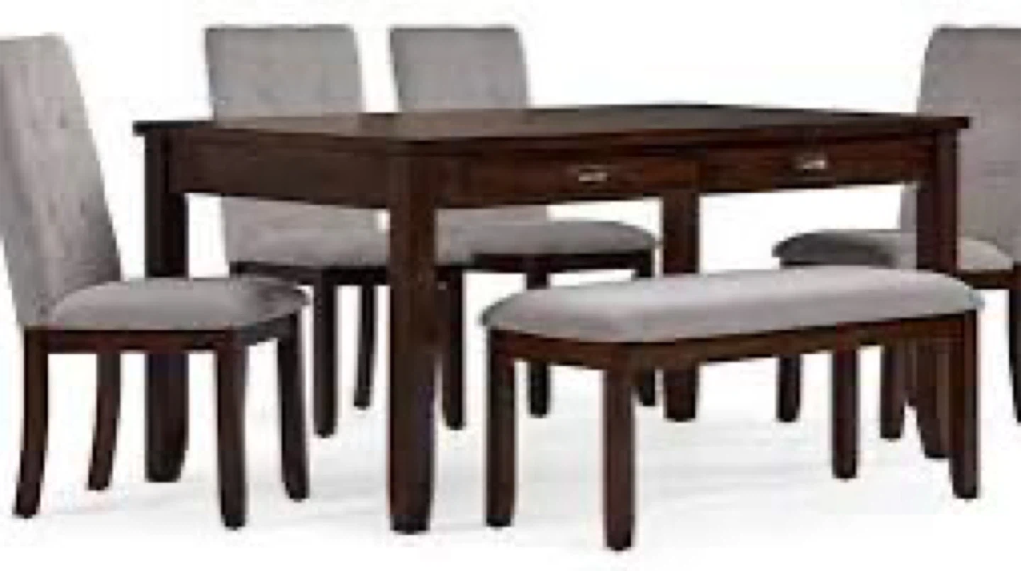 Wooden Dining Table with Two Drawers 4 chairs and a bench - photo 2