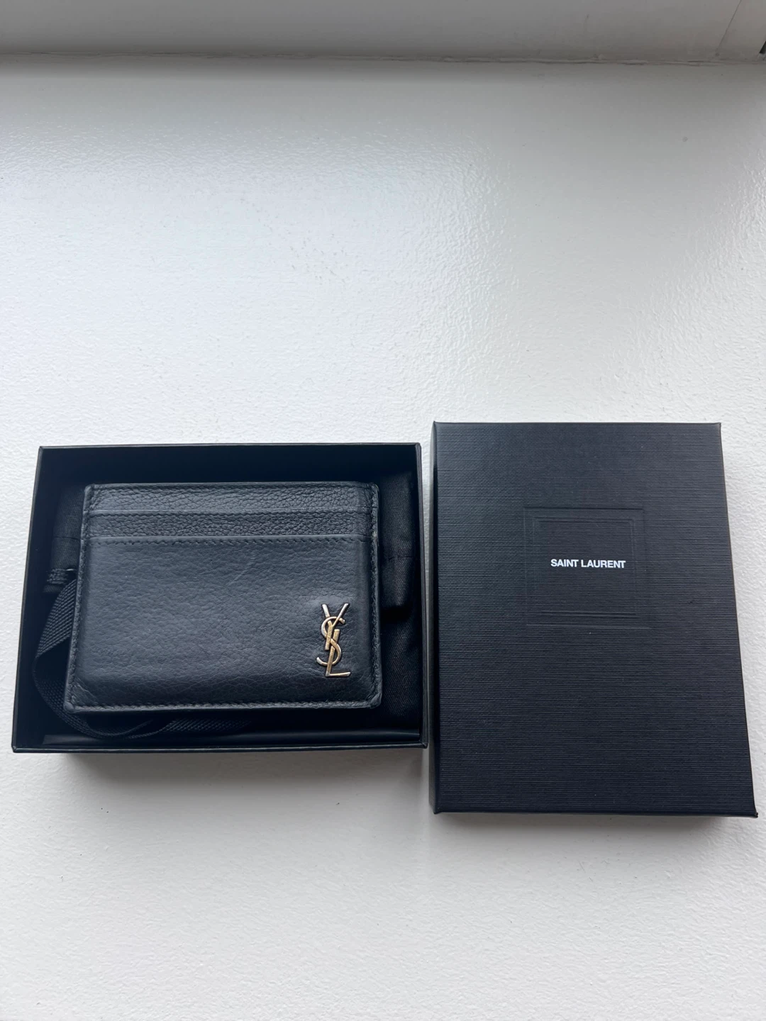 Saint Laurent Card Holder - Black Pebbled Leather