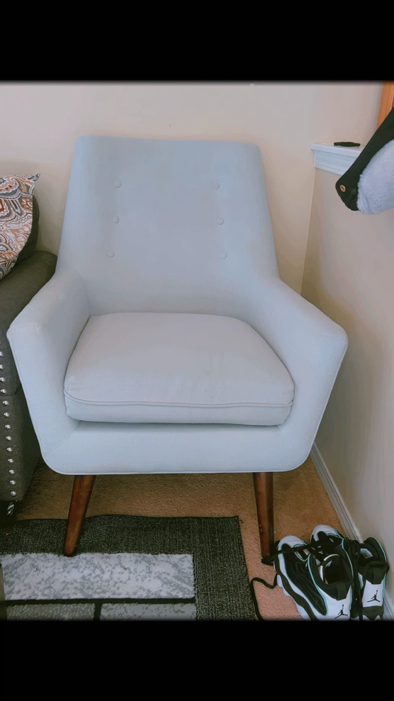 Light Blue Accent Chair with Wooden Legs