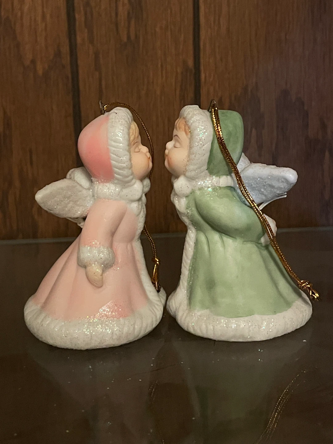 🥕 Ceramic Angel Ornaments - Pink and Green winter angels