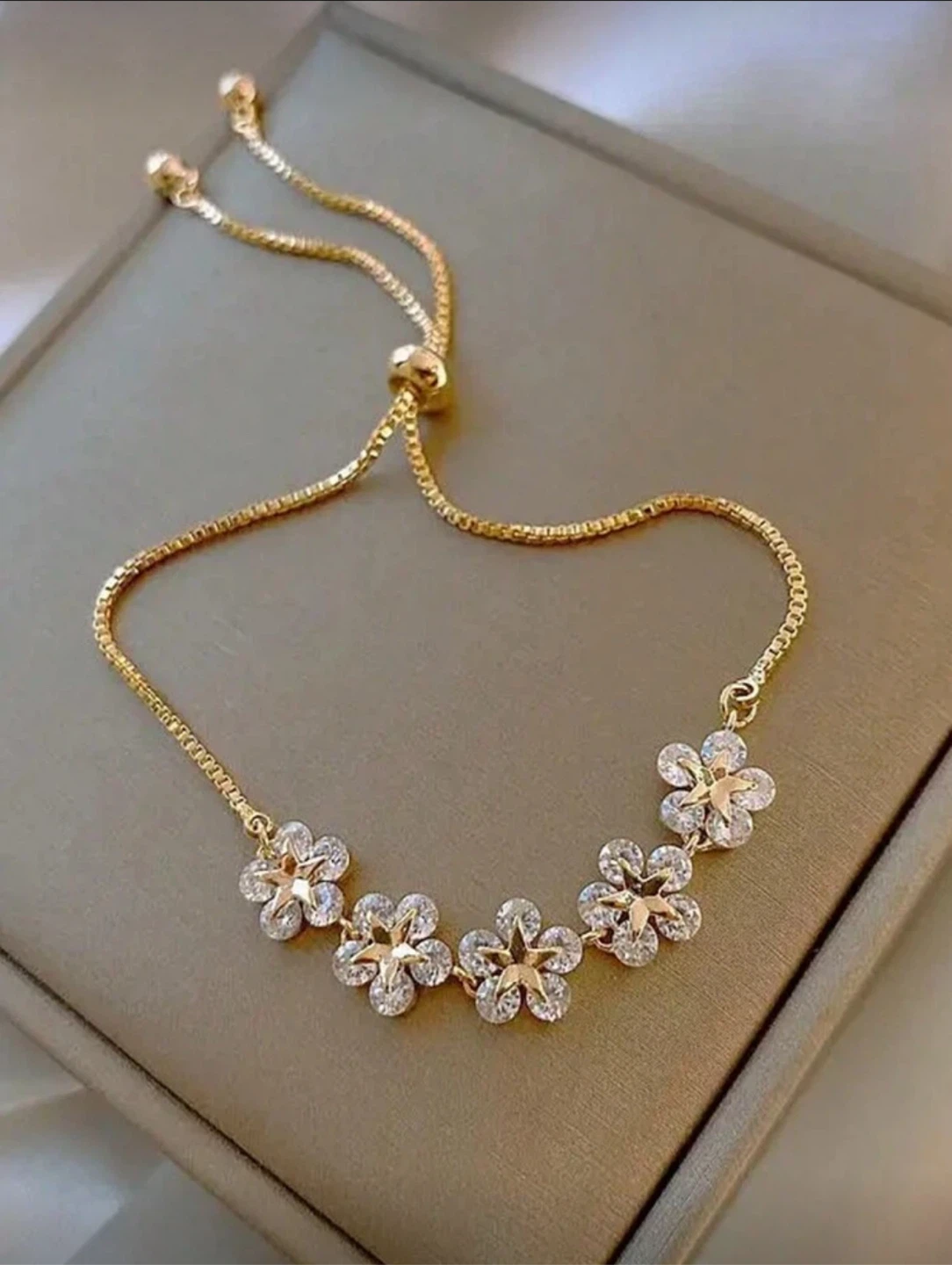 Gold Flower Charm Bolo Bracelet