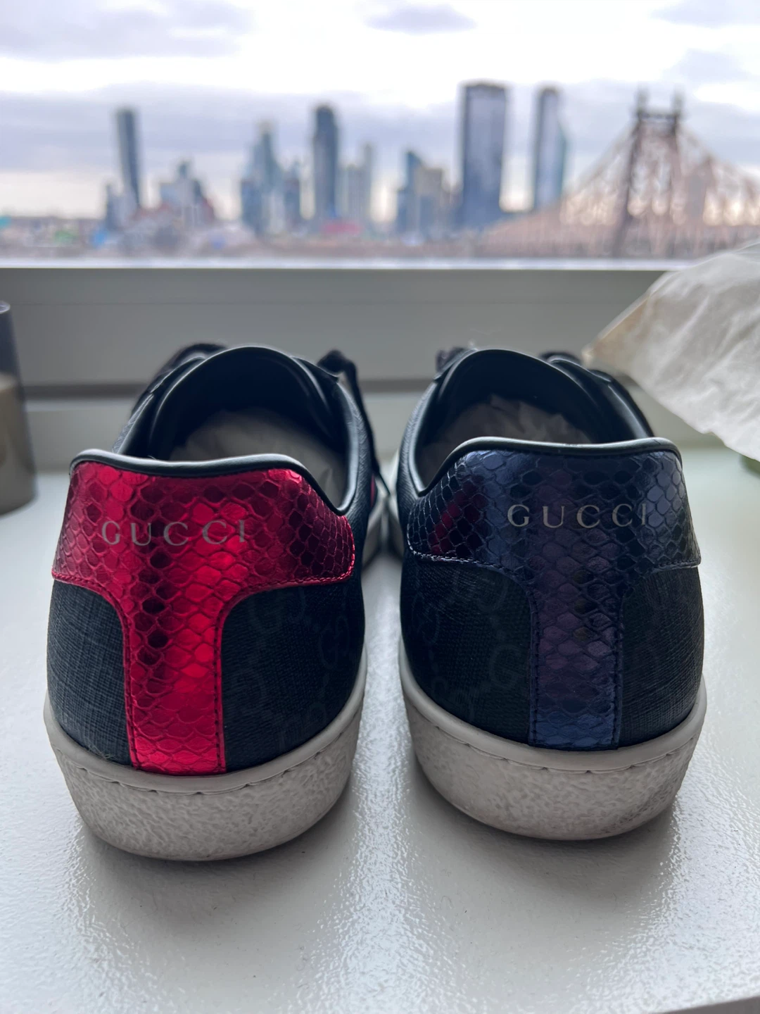 Gucci GG Monogram Canvas Sneakers with Red and Blue Stripes - photo 4