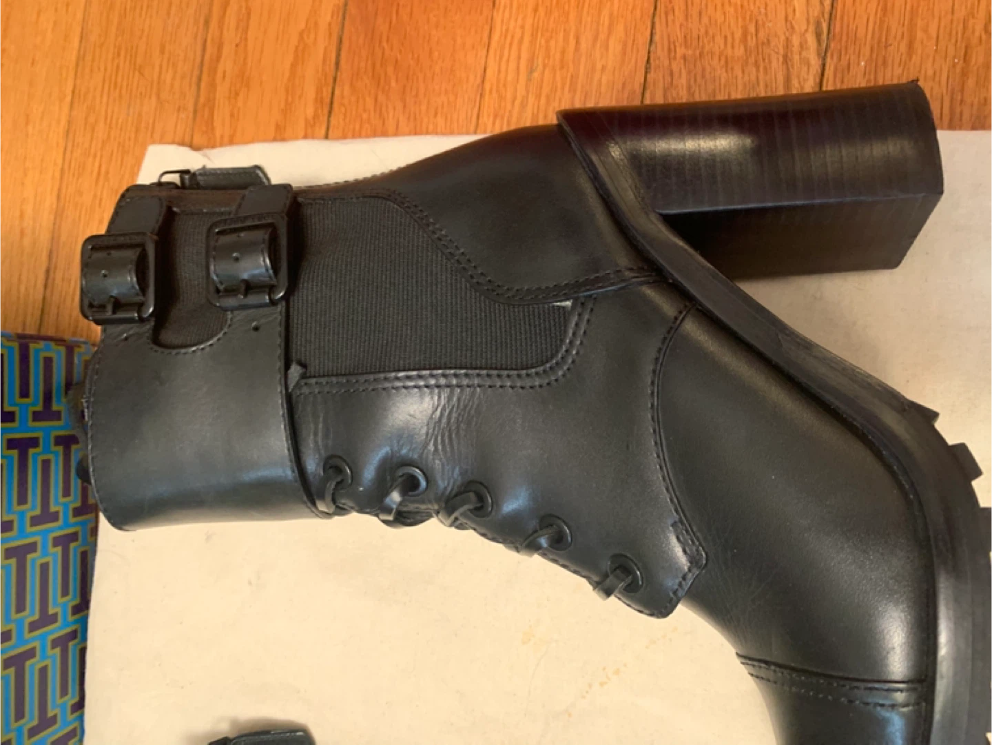 Tory Burch Black Leather Lace-Up Heeled Boots - photo 2