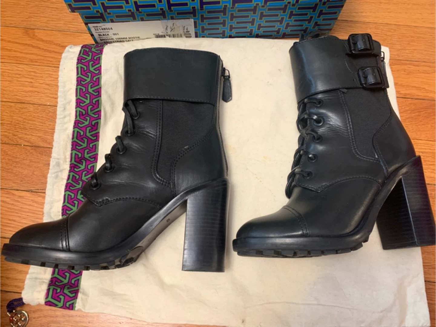 Tory Burch Black Leather Lace-Up Heeled Boots