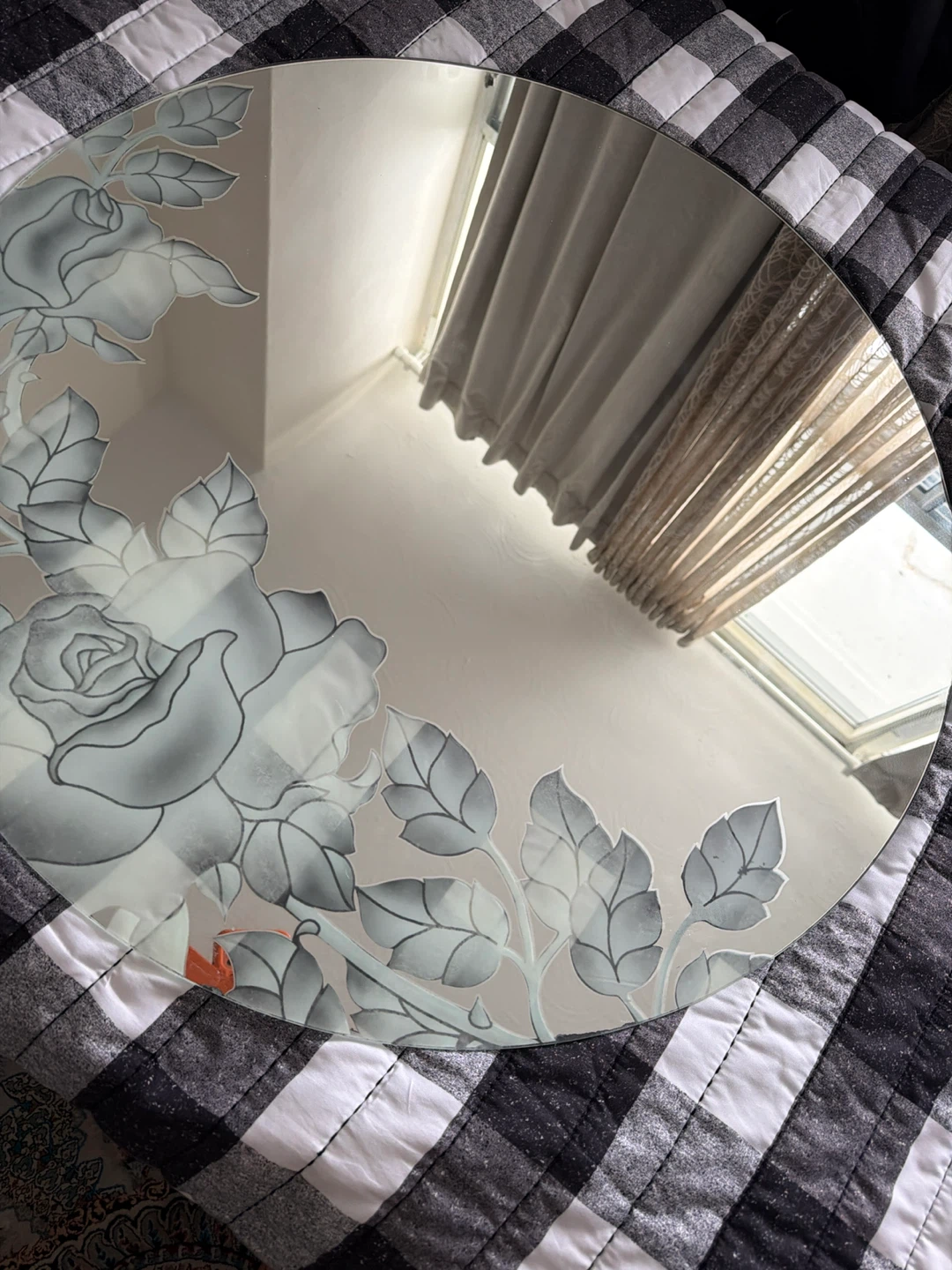 Decorative Round Mirror with Rose Design