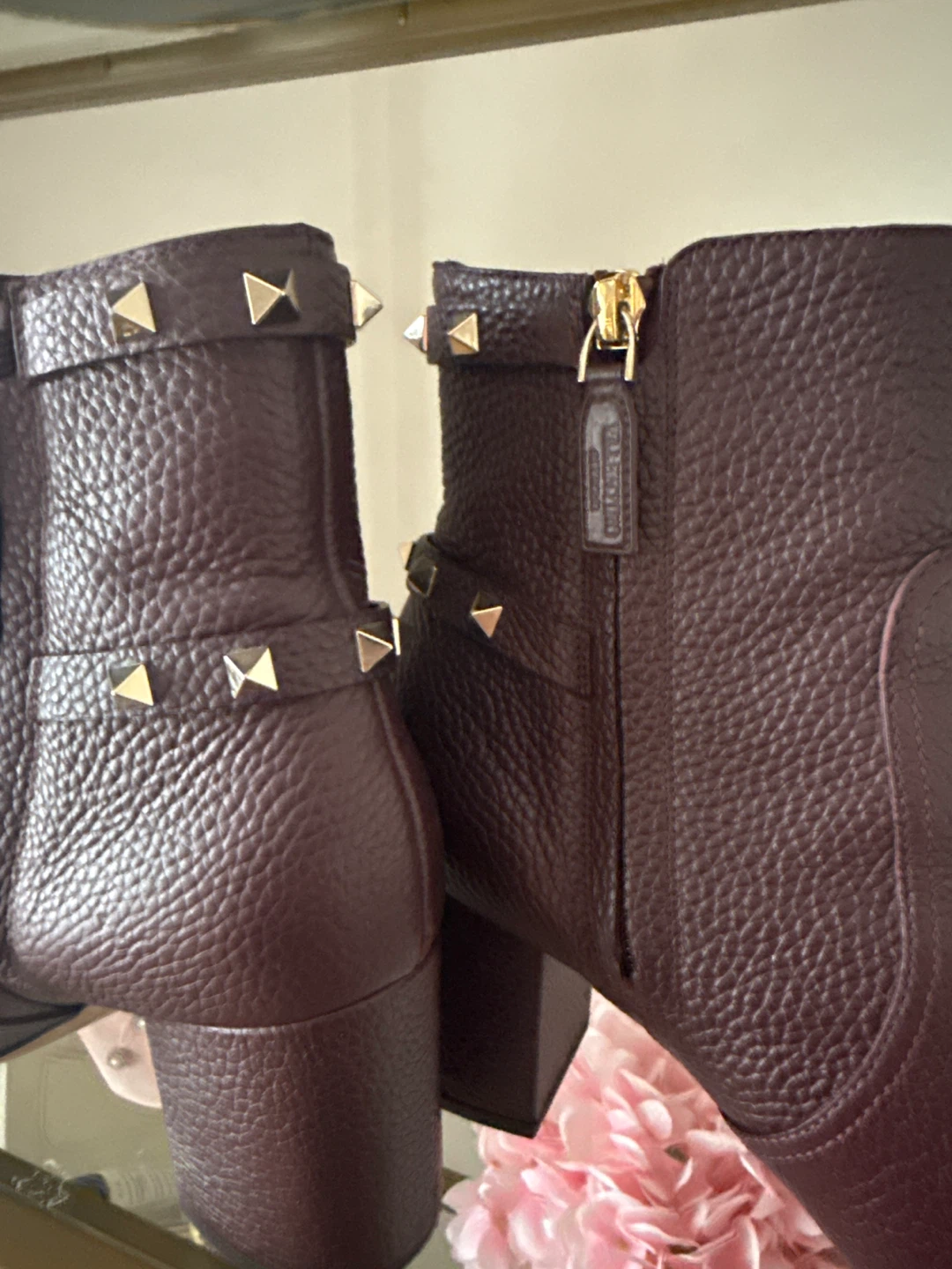 Valentino Garavani Rockstud Ankle Boots Burgundy Leather Size 40 - photo 4