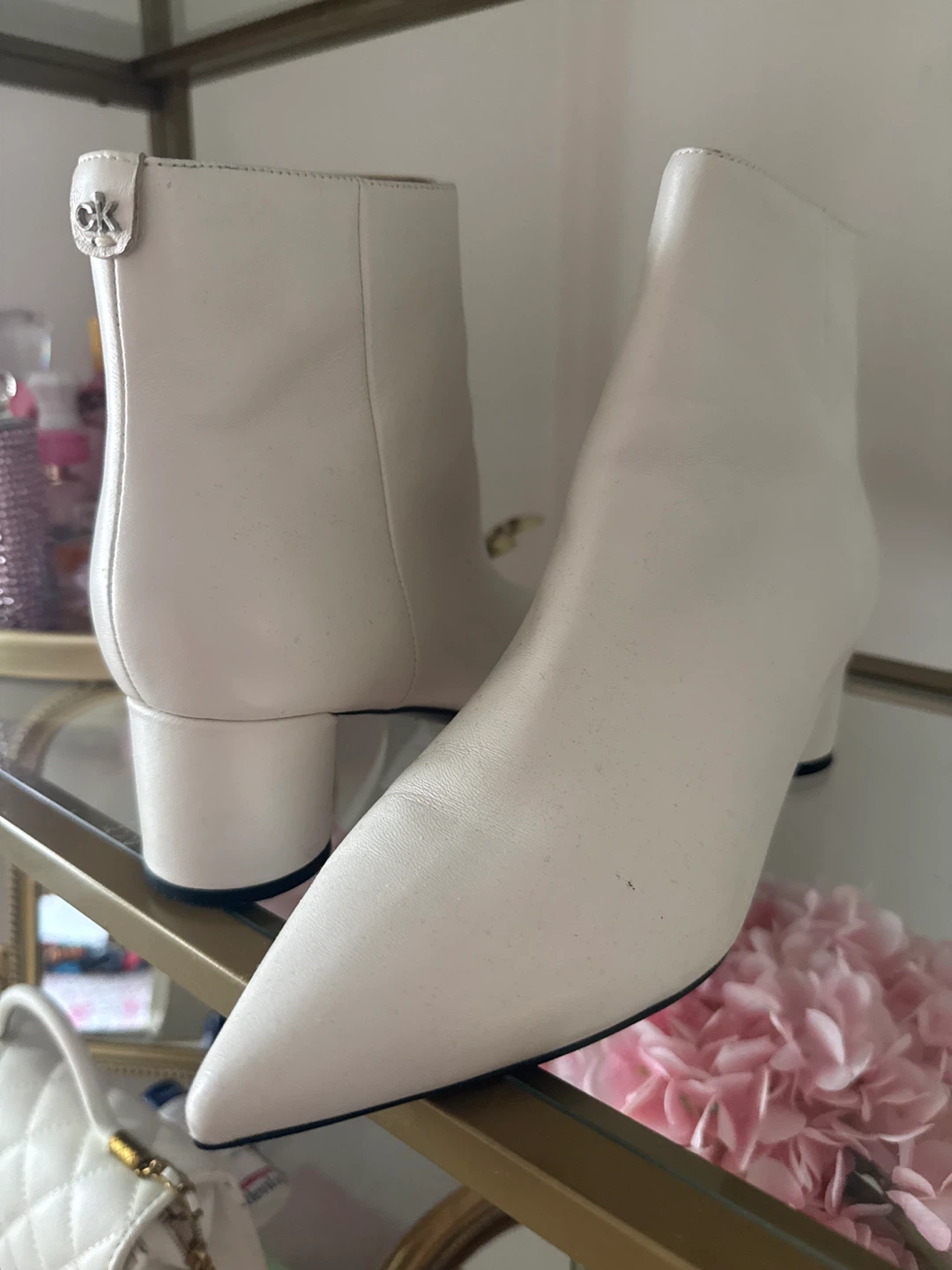 Calvin Klein White Leather Ankle Boots - Size 9