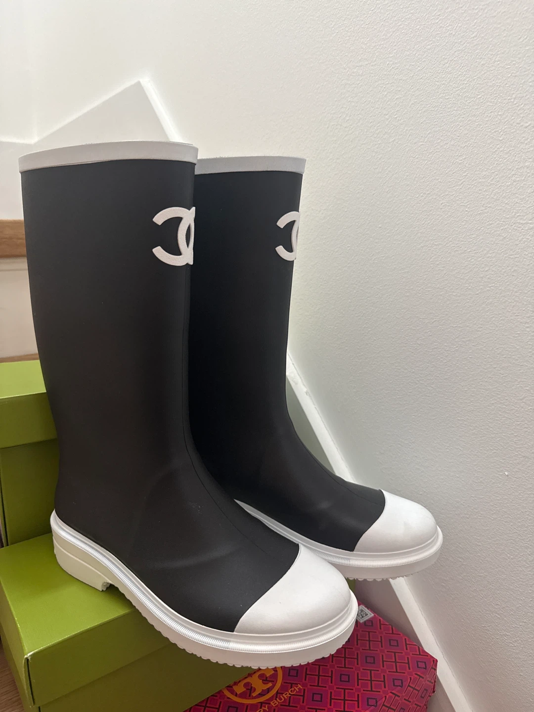 Chanel Black and White Rain Boots - photo 2