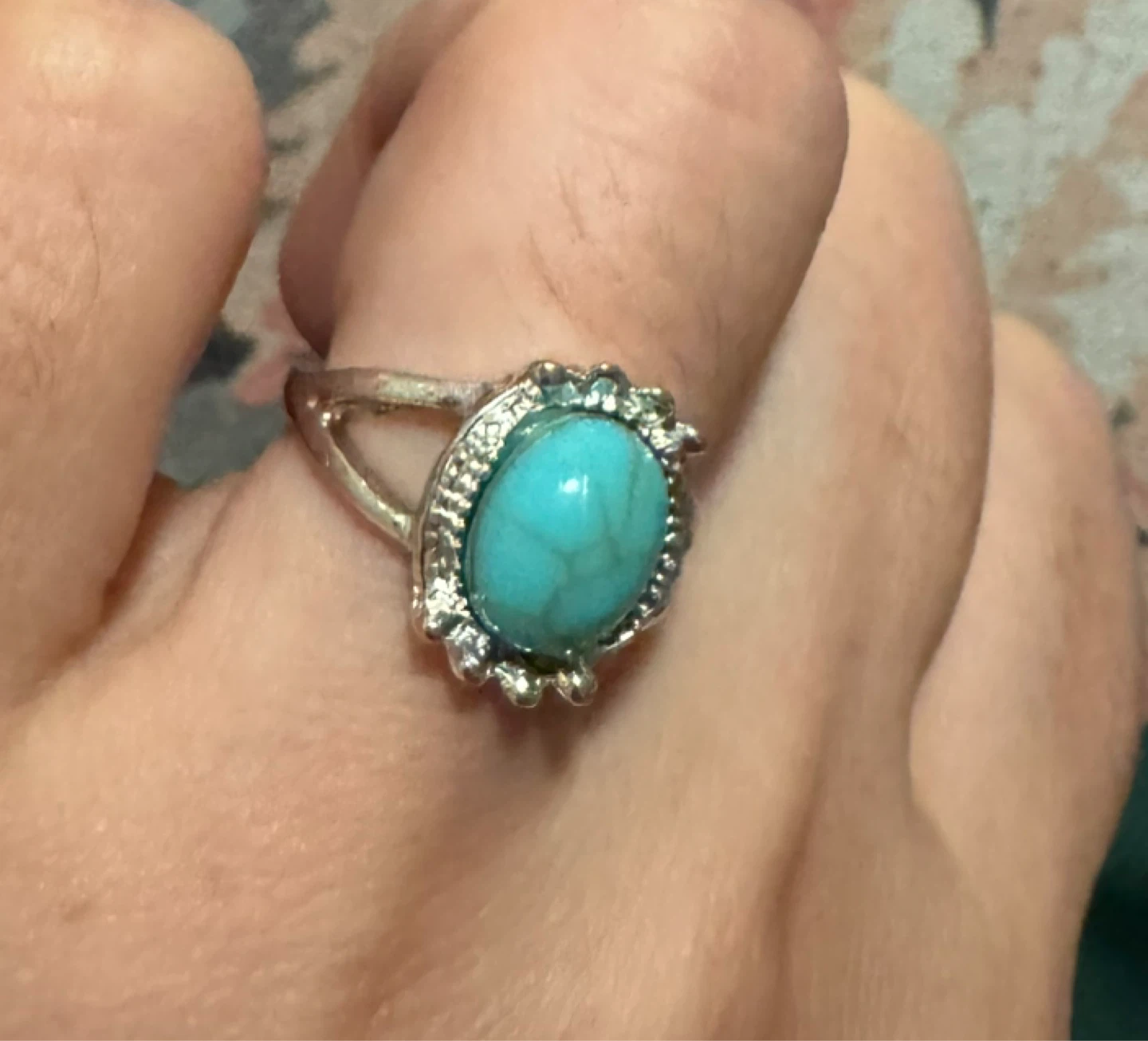 Silver-tone Ring with Turquoise Stone