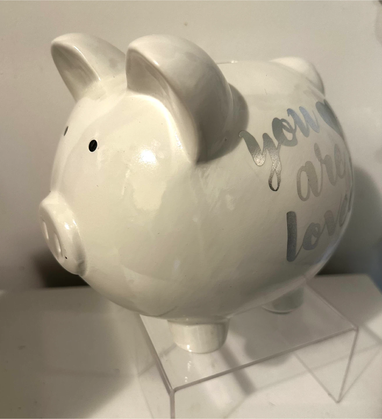 White Ceramic Piggy Bank - "you are loved" - photo 4