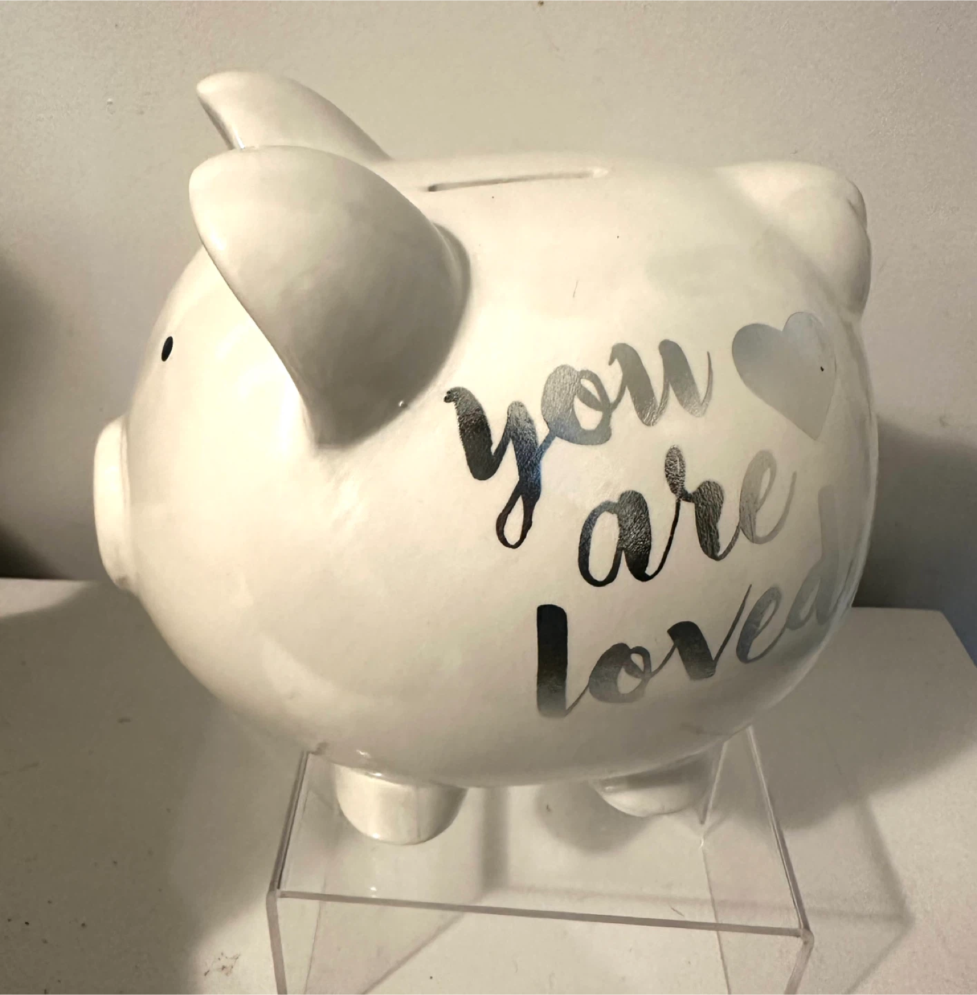 White Ceramic Piggy Bank - "you are loved"