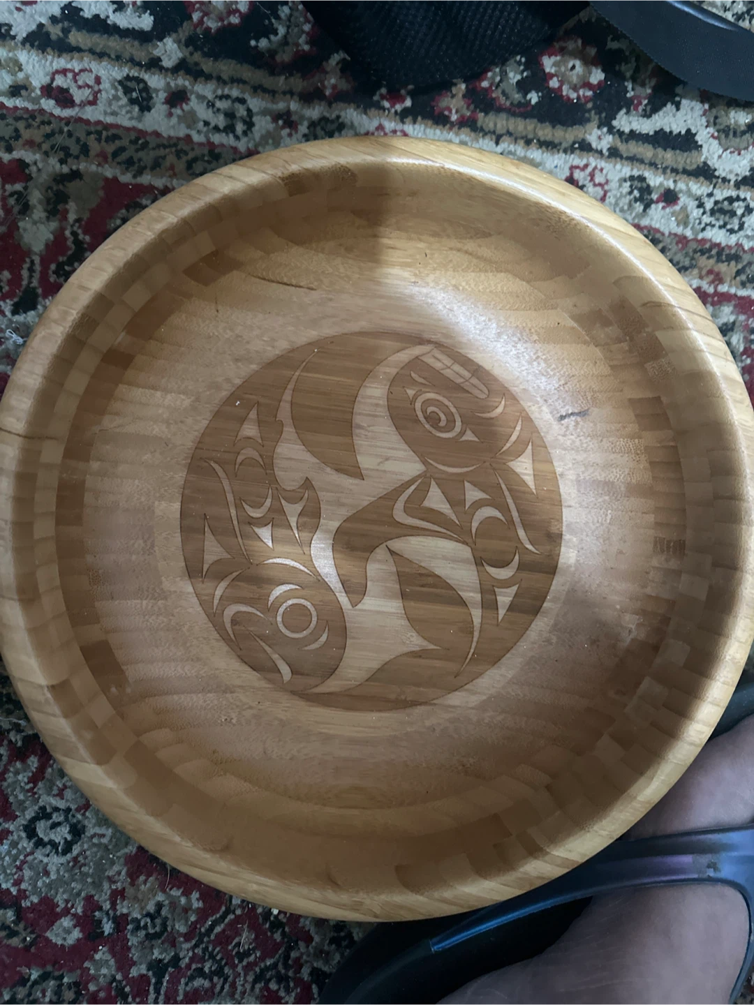 Wooden Salad Bowl with Indigenous Art