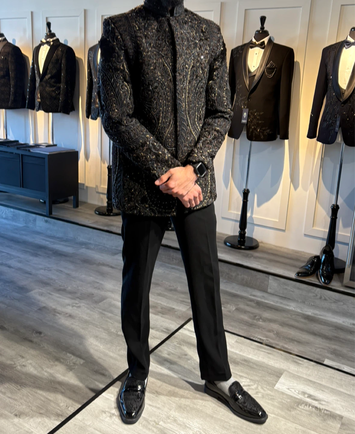 Ornate Embroidered Black Bandhgala Jacket - photo 4