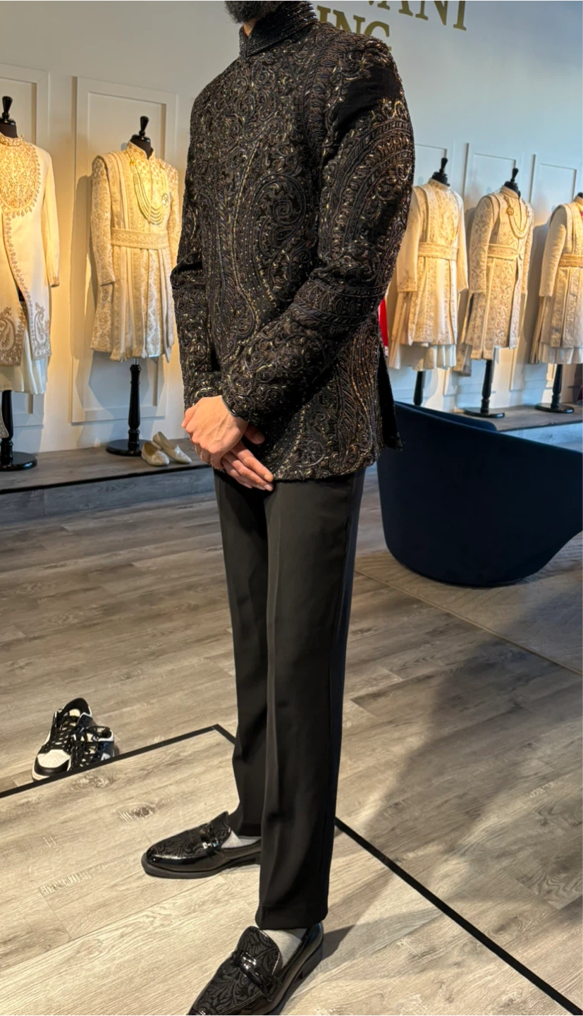 Ornate Embroidered Black Bandhgala Jacket - photo 5