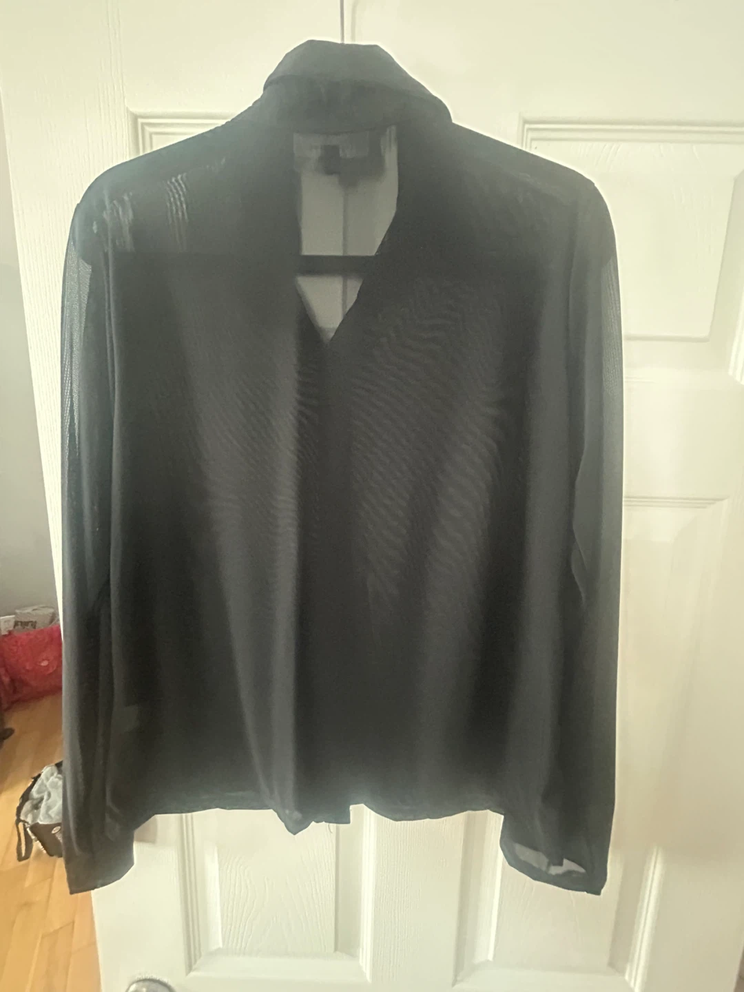 New Lily Morgan Black Mesh Button-Up Shirt Size L