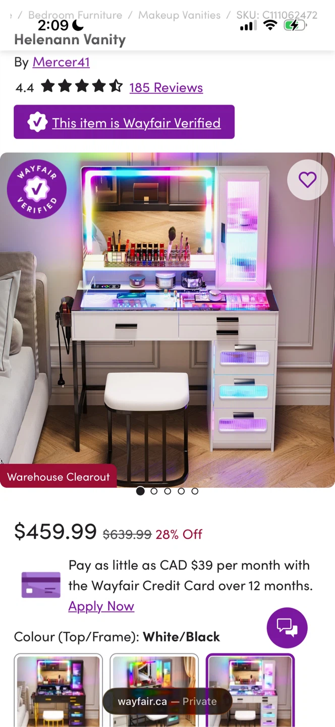 Vanity Desk with LED Mirror Drawers Adjustable Lights and Stool - photo 3