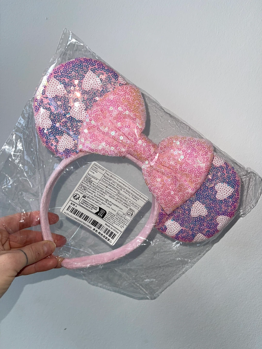 Mini mouse ears! Pink Sequin Heart Headband