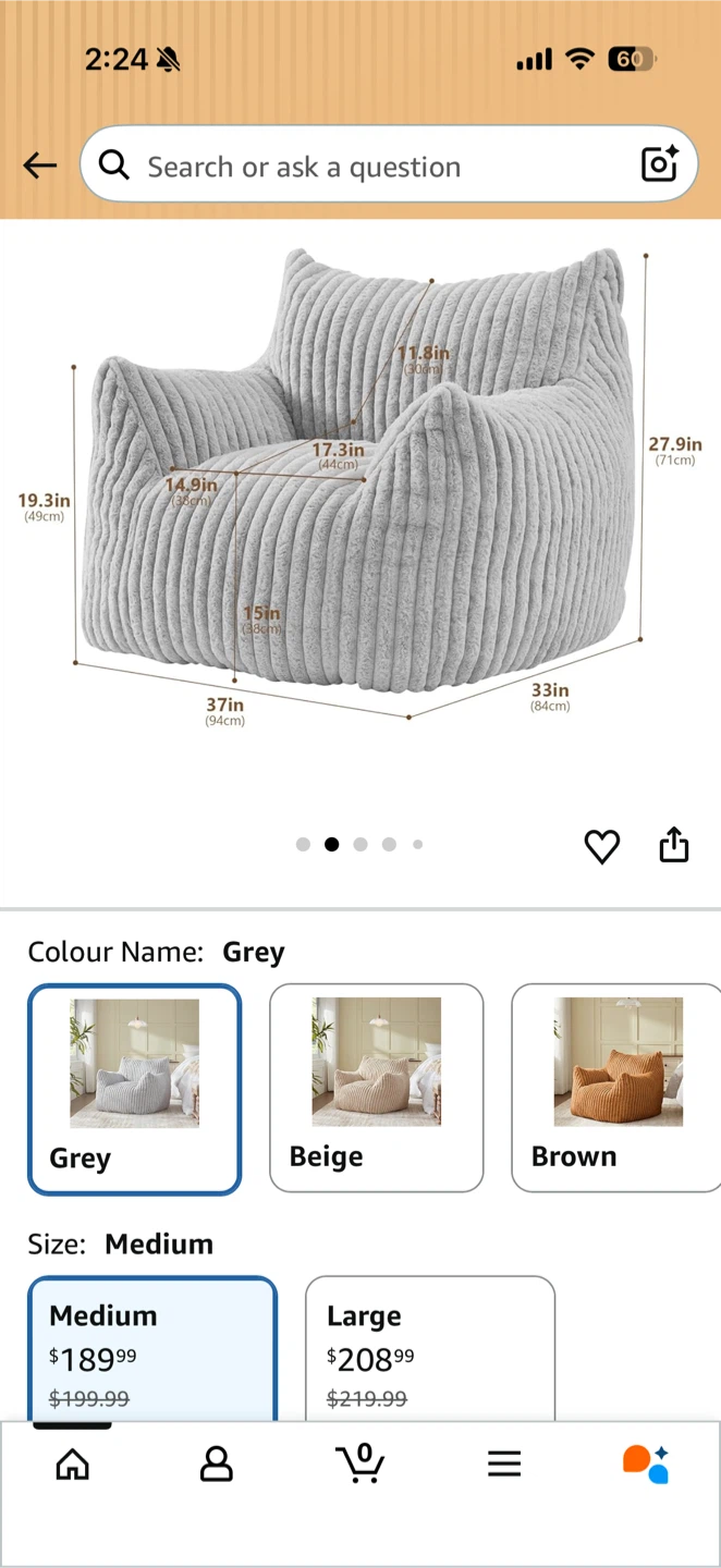 Grey Medium corduroy Bean Bag Chair - photo 4